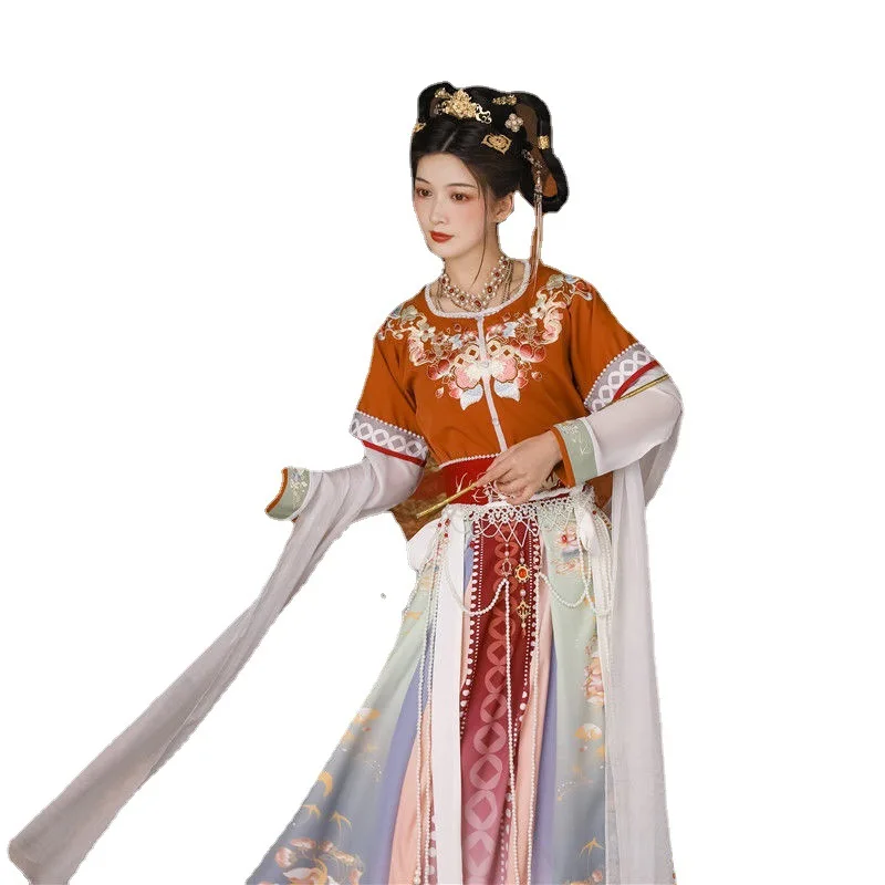 NY18 2024 New Hanfu Women's Chinese-style Ancient Clothing Waist-level Three-piece Set Dunhuang Fengchun Summer Hanfu