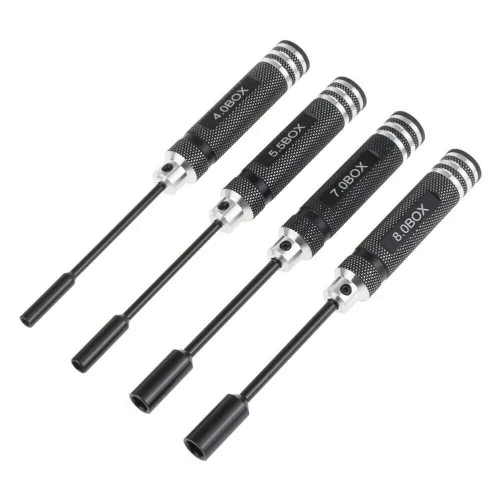 Convenient Hex Screwdriver Set, 4Pcs Nut Driver Socket Kit For RC Hobby, Metal Construction, Sizes 4 0mm 5 5mm 7 0mm 8 0mm