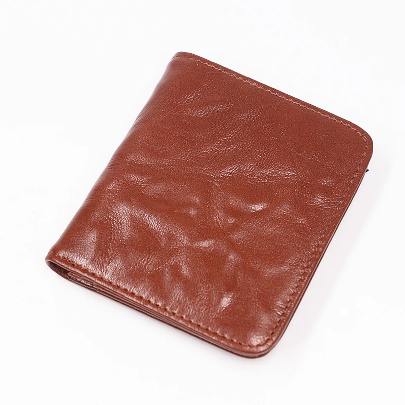 Genuine Leather For Women Vintage Cowhide Short Bifold Small Women's Wallet Purse With Card Holder ID Window Zipper Coin Pocket