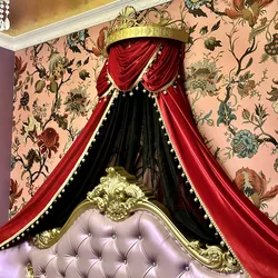Flannel Bed Valance Golden Crown Thickened Bedroom Decorative Mosquito Net Retro Lace Princess Bedside Curtain Home Decor Custom