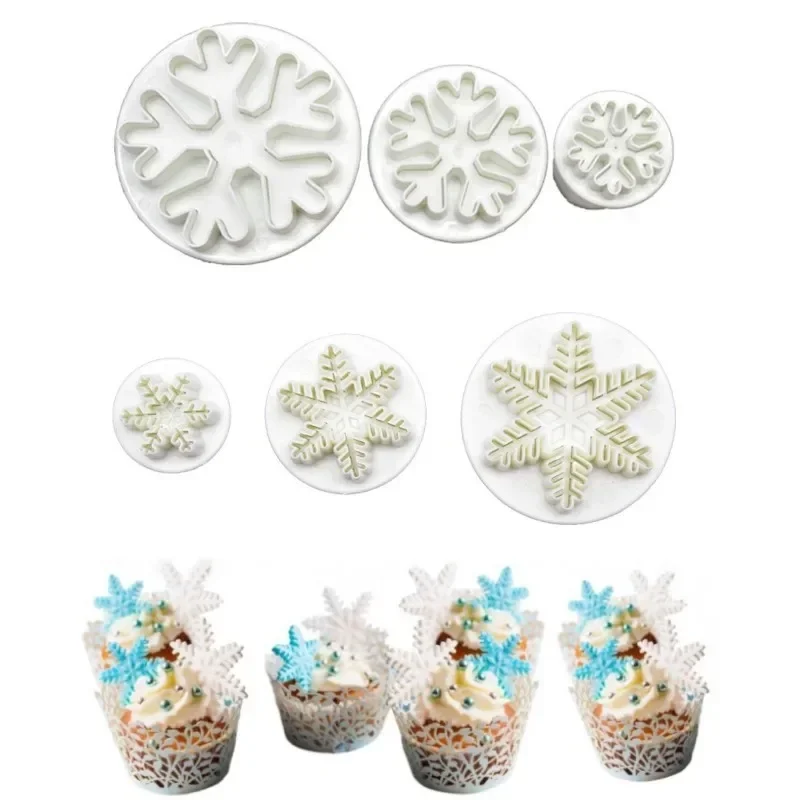 Snowflake Cookies Biscuit Mold Fondant Sugarcraft Plunger Cookie Cutters Xams Snow Cupcake Cake Decorating Tool Christmas