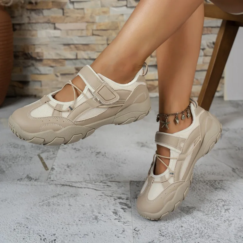 Zapatillas Deportivas de Malla para Mujer, Estilo Mary Jane, con Suela Gruesa de 3.5CM, Correa de Gancho y Bucle, Punta Redonda, para Caminar al Aire Libre, Cómodas, Casuales