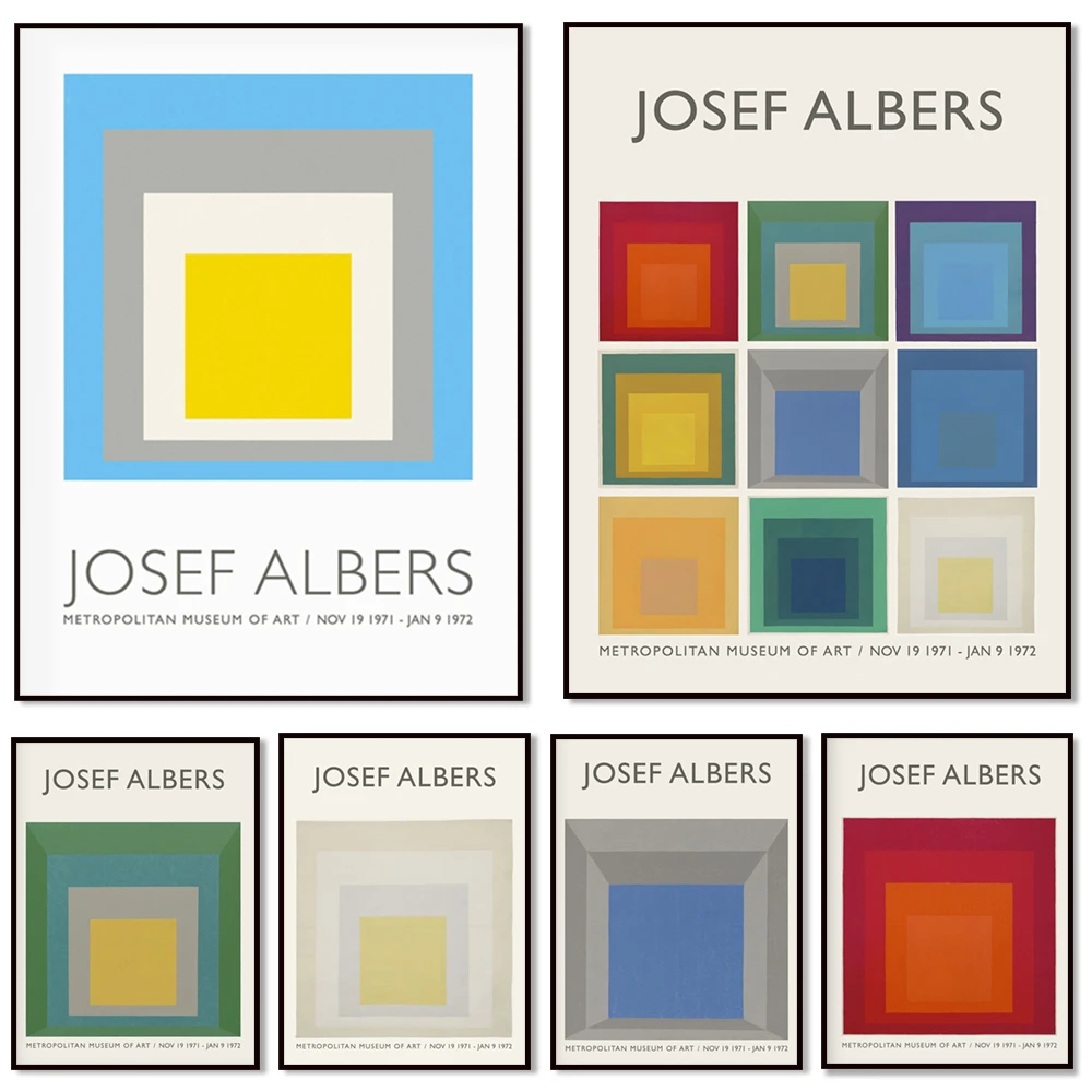 

Josef Albers Exhibition Museum Poster, Adobe Variant Geometric Abstract Art Print Wall Home Decor