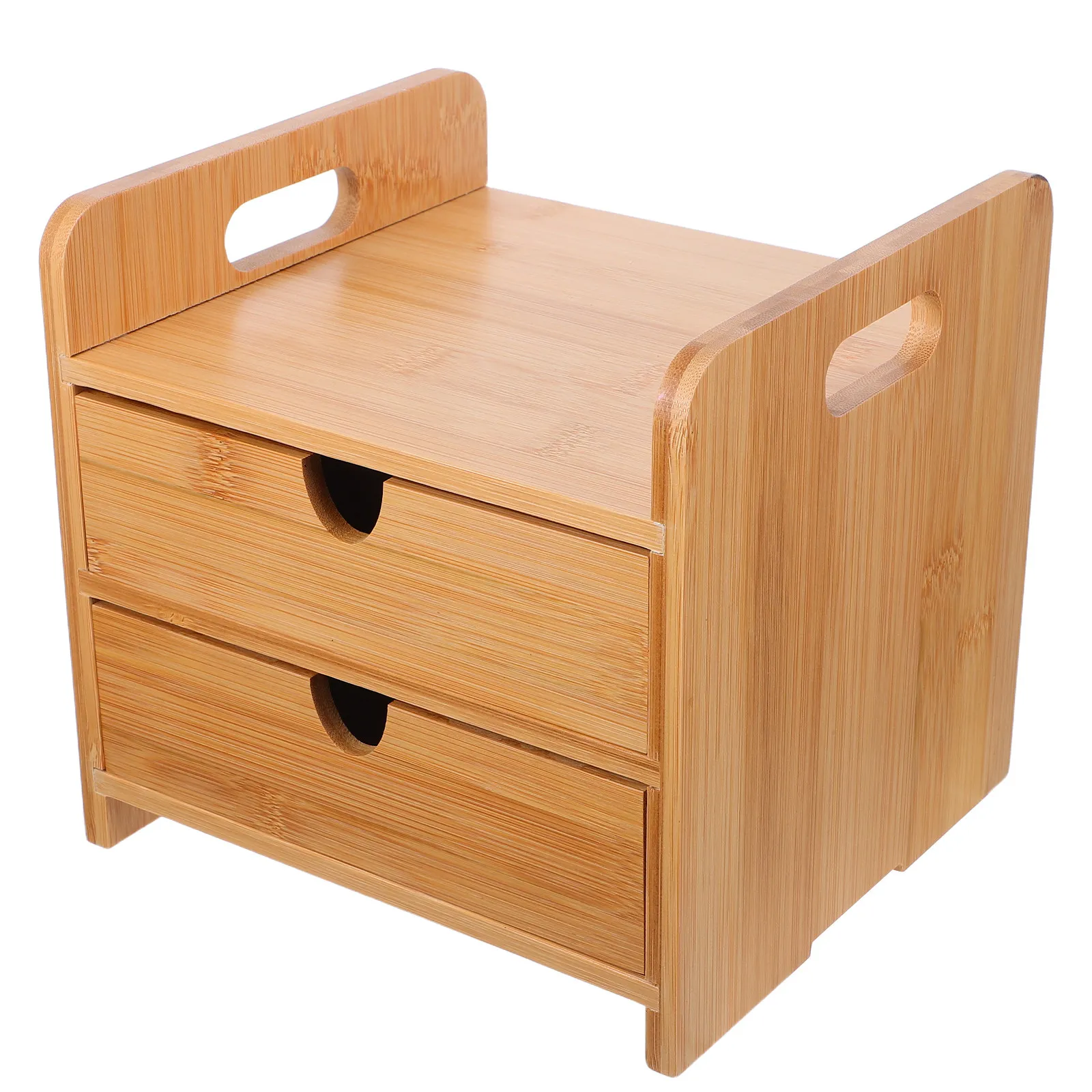 3-Tier Bamboo Desktop Organizer 2 Drawers Storage Box Tabletop Craft Box Stationery Organizer Bamboo Storage Cabinet