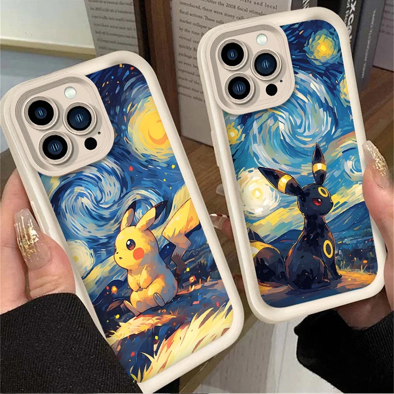 Soft Silicone Printing Phone Case for iPhone 16 15 14 13 12 11 Pro Max XS X XR 8 7 6S Plus SE 2020  Oil Painting P-Pokemon Cover