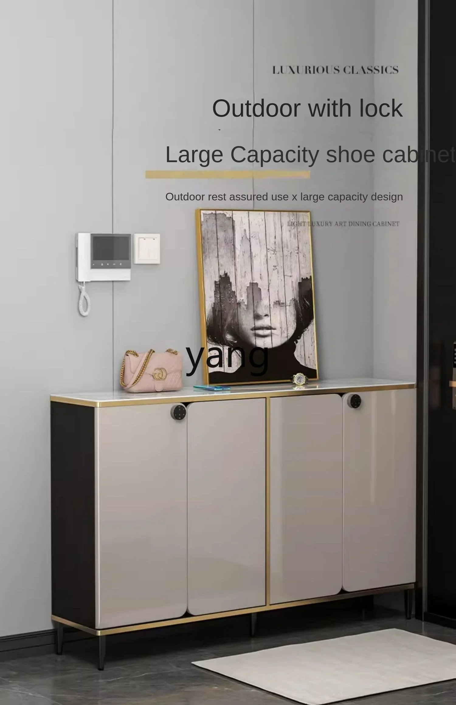 Yjq Smart Shoe Cabinet with Lock Modern Simple Home Entrance Doorway Large Capacity Shoe Cabinet Integrated Entrance Cabinet