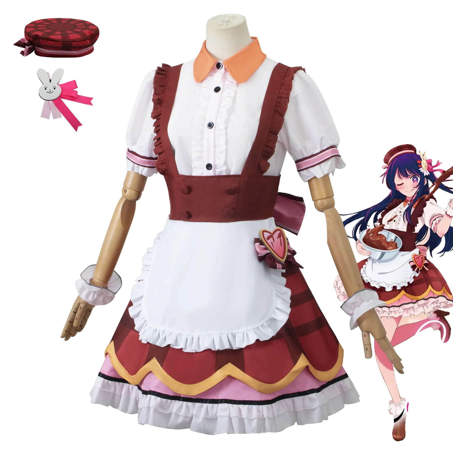 Costumes Cosplay Anime pour femmes, tenue de femme de chambre Lolita, robe de femme de chambre, chapeau, uniforme, vêtements de fête d'Halloween, Okr No Ko Hosh37Ai, nouveau