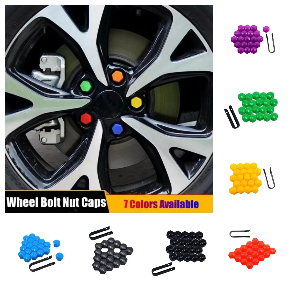 

7 Colors Available 20pcs/Lot 17mm Wheel Locking Bolt Cover & Lug Nut Center Caps For VW /Audi /Skoda /Seat + Clip