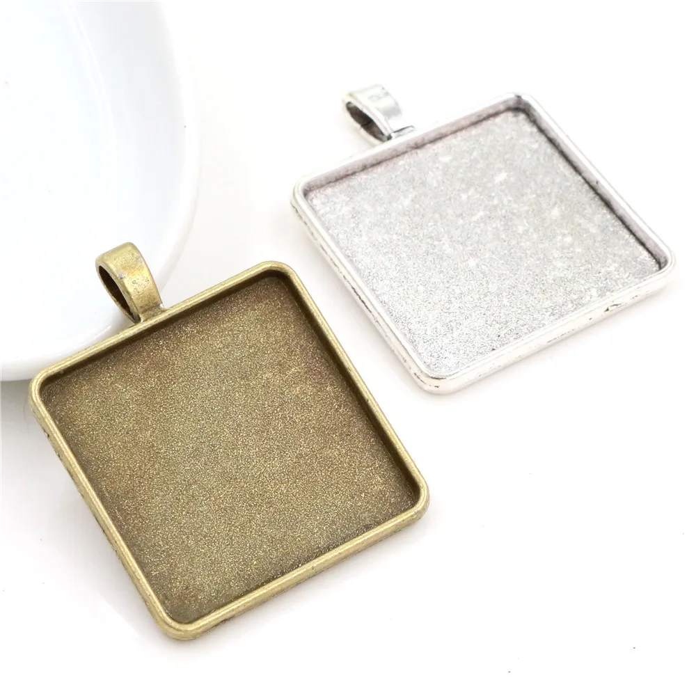 New Fashion 5pcs 25mm 30mm Inner Size 2 Colors Square Cabochon Base Setting Charms Pendant,Fit Square Glass Cabochons