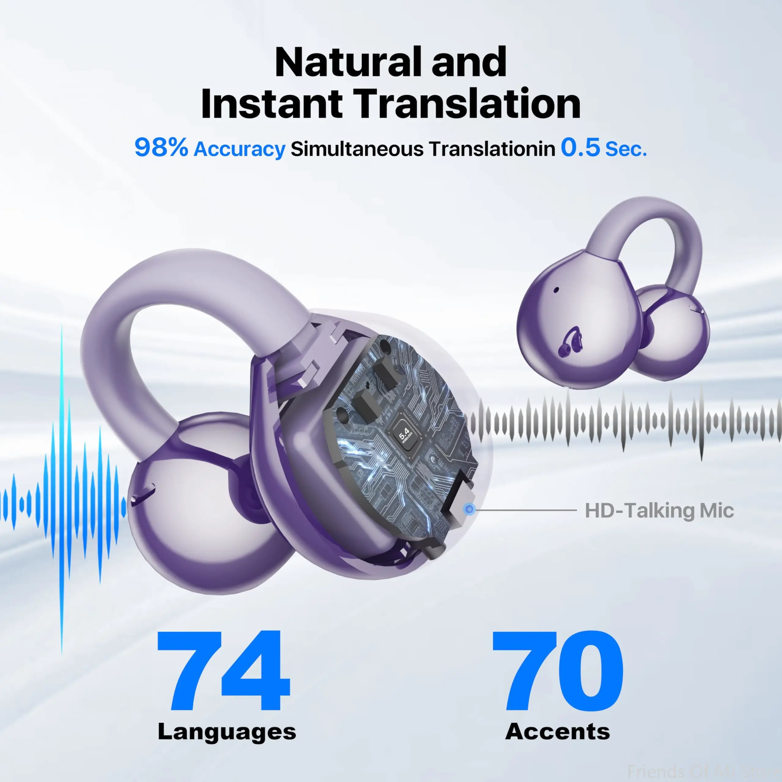 Xiaomi Ai Language Translator Earbuds 3-in-1 Free-Clip Translation Earbuds Real-time Two-Way Device HD Sound Long Battery Life