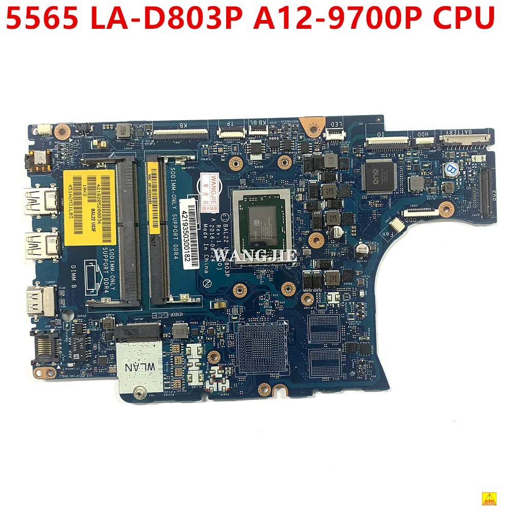 CN-0N7GMF Dell Inspiron 5565 노트북 마더보드, BAL22 LA-D803P 메인보드, A12-9700P CPU, 0N7GMF N7GMF