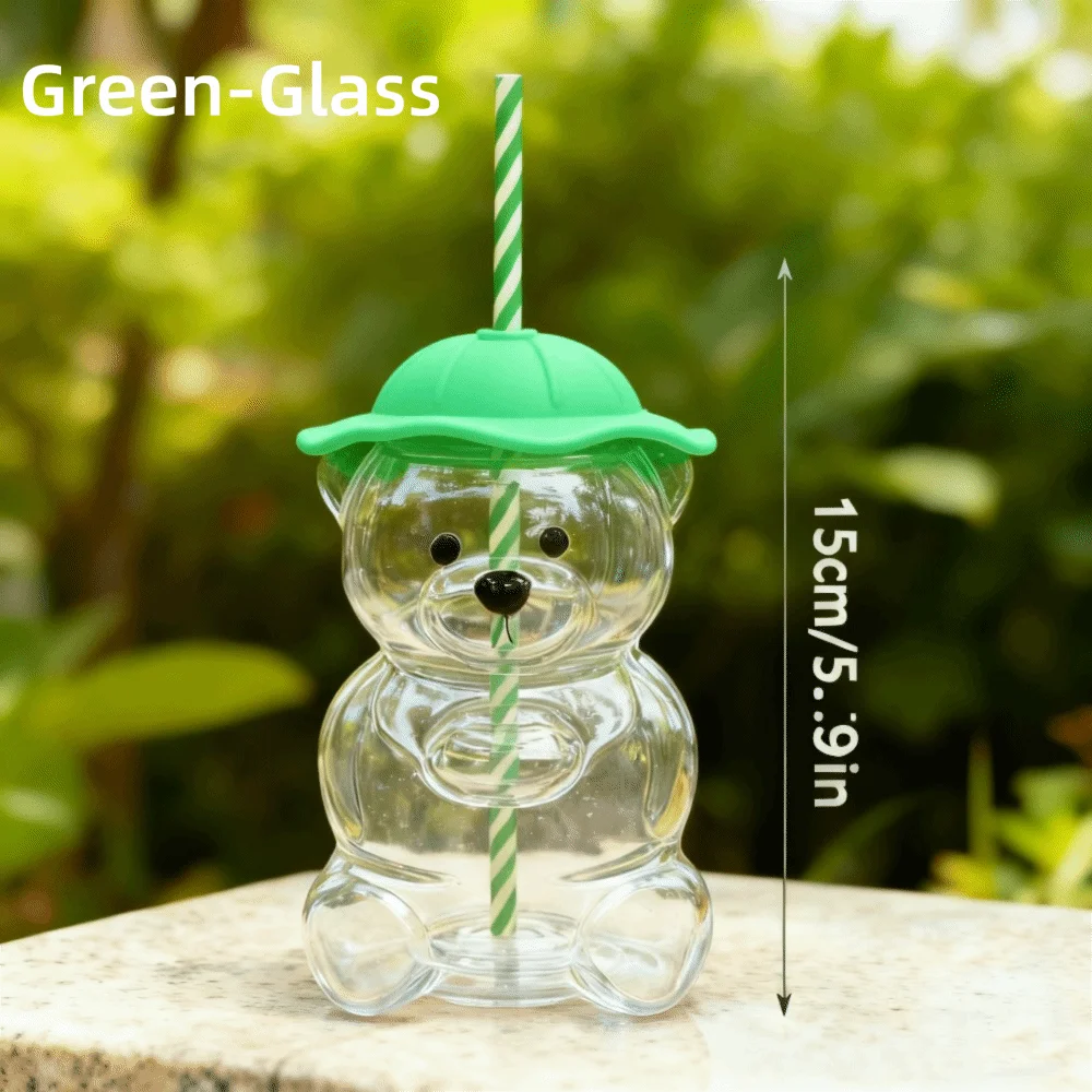 Bonita taza de cristal de oso 2025, taza de cristal transparente de gran capacidad con tapa, taza de paja de oso, barra para el hogar