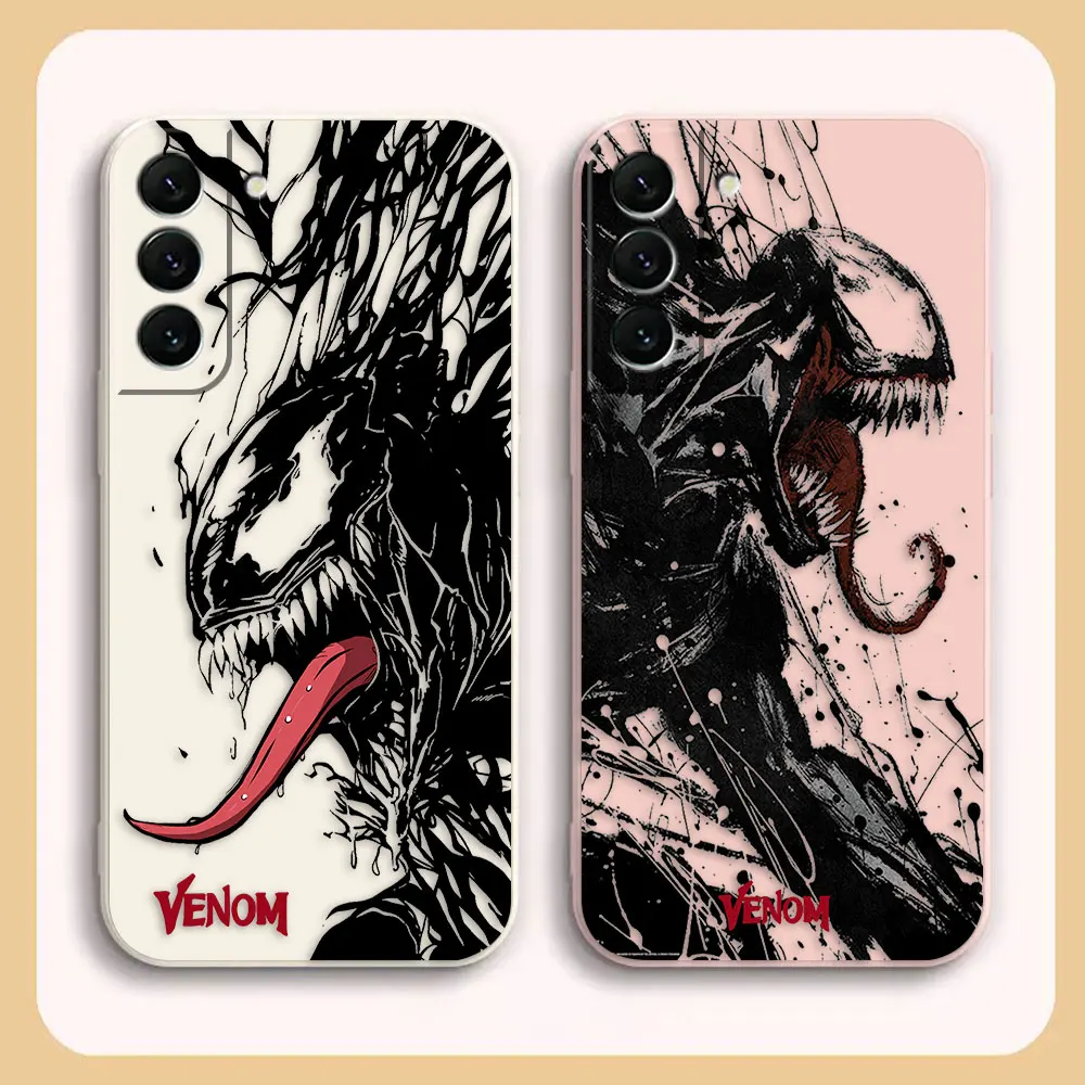 Case For Samsung Galaxy S23 S21 S20 FE S11 S11E S10 S9 Ultra Plus 4G 5G Liquid silicone Case Marvel Venom Black Line