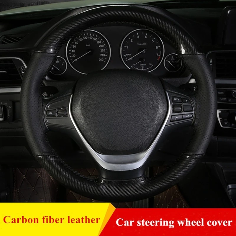 DIY Steering Wheel Cover Soft Carbon + Fiber Leather Braid On The Steering-wheel Of Car With Needle and Thread