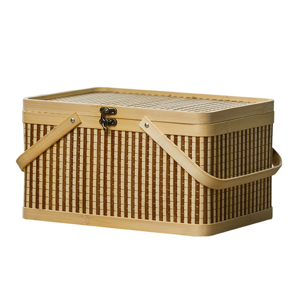 

Handwoven Bamboo Storage Portable Gift Basket With Cover Container Moon Cake Holder Fruit Egg Basket Dried Crab Storage
