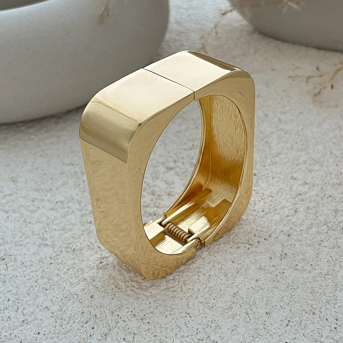 KMVEXO Punk Square Wide Cuff Bangles Bracelets for Women Hip Hop Vintage Geometric Spring Wrist Bangles Men Party Jewelry Gifts