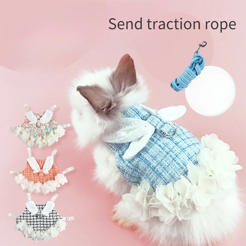 Pet Rabbit Dutch Pig Dropped Ear Rabbit Clothes Small Fragrance Wind Traction Rope Rabbit Decoration Outgoing Clothes Pet Straps