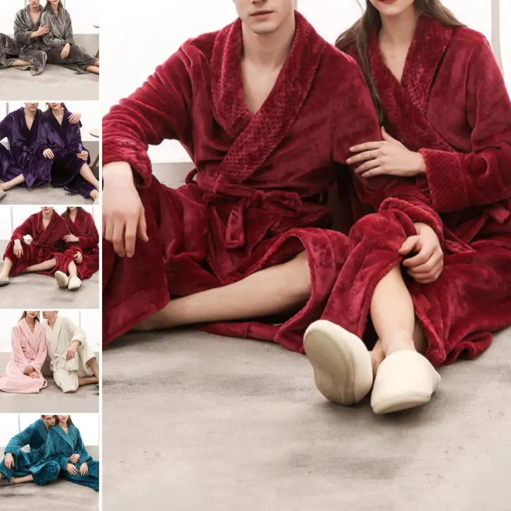 Women Nightgown Sleepwear Plush Warm Flannel Bathrobe Winter Casual Robe Long Sleeve Shawl Male Bath Robe Lounge Home Clothes