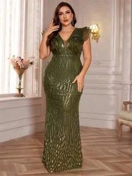 Plus Size Elegant Gold Evening Dress For Women Luxury Long Mermaid Formal Sequins Prom Wedding Party Cocktail Gowns