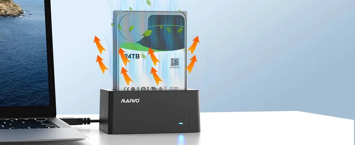 MAIWO SAS Festplatten-Dockingstation für 2,5/3,5 Zoll HDD SSD-Festplattengehäuse SATA auf USB 3.0 HDD-Dockingstation mit 12 V Netzteil – Detail 5
