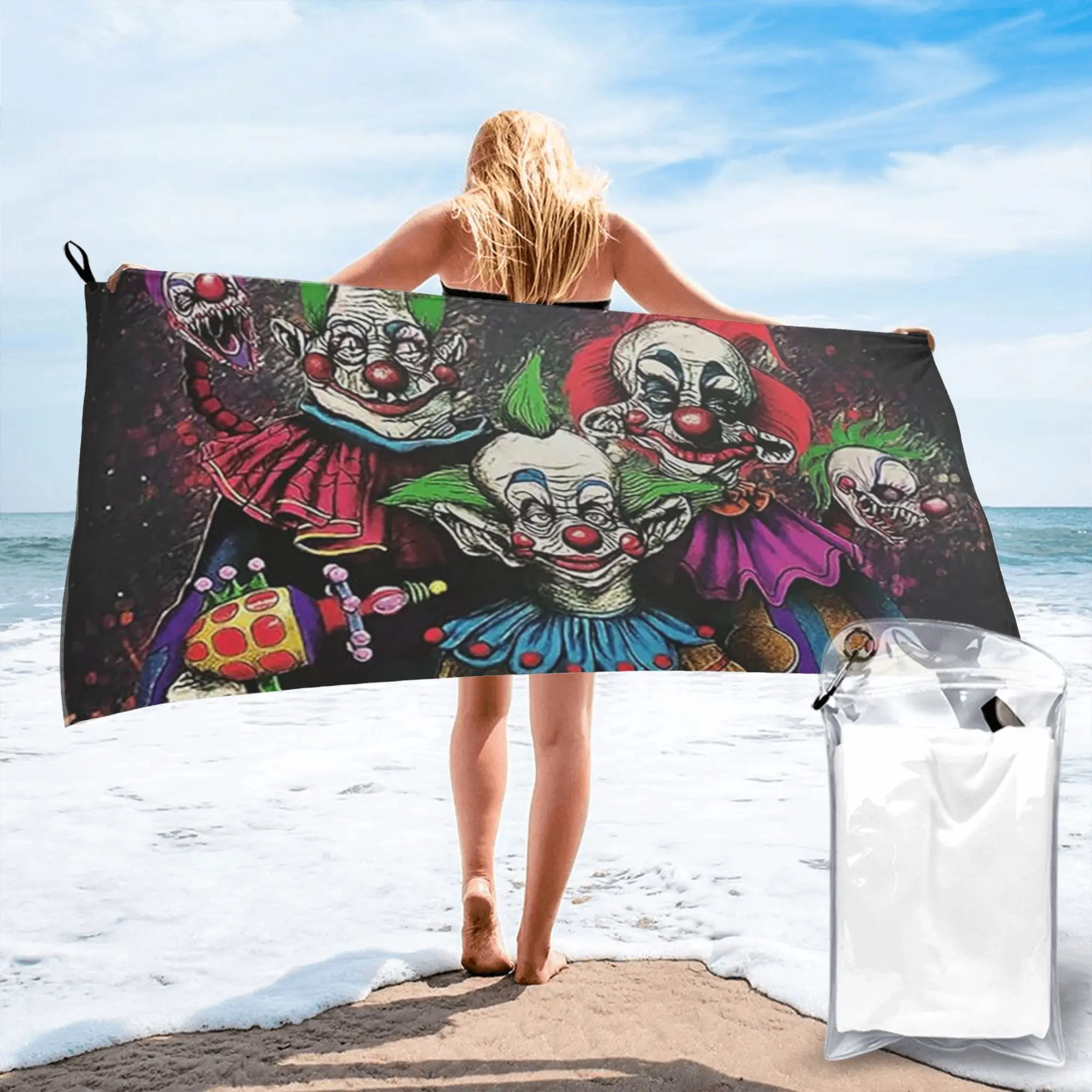 Killer Klowns From Outer Space Beach Towel Soft Microfiber Quick Dry Absorbent Quick Towels For Swimming