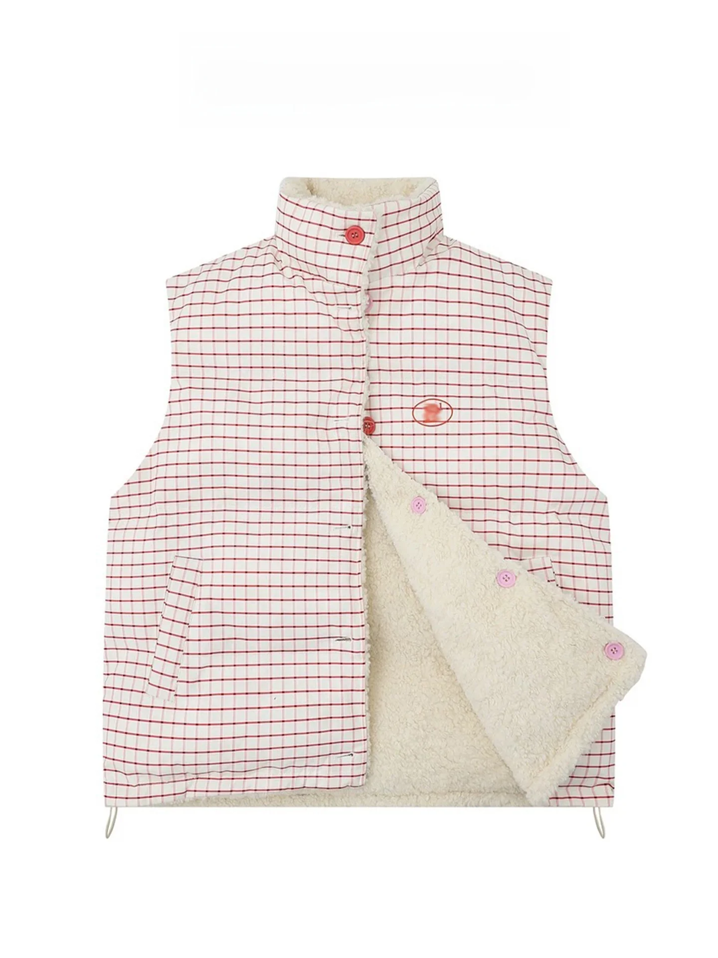 

Plaid Double-Sided Wear Lamb Fur Vest Women's Winter Oversized Lazy Sle Sweet Print id Coat Thiened Stand Collar Single...