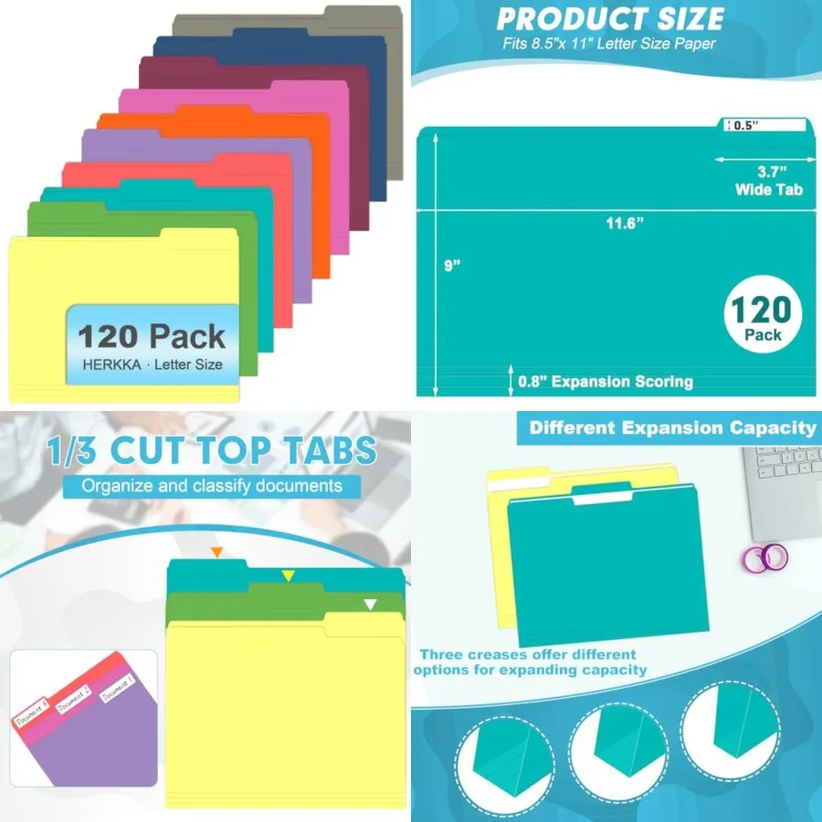 

Папка для файлов HERKKA, 120 шт., 1/3 папки для файлов с вырезанными вкладками Цветные папки для файлов отлично подходят для организации и хранения файлов Размер букв в ассортименте