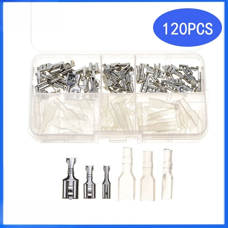 120Pcs/Box Plug-in Bare Crimp Terminals with Transparent Insulating Sleeves Wire Connectors