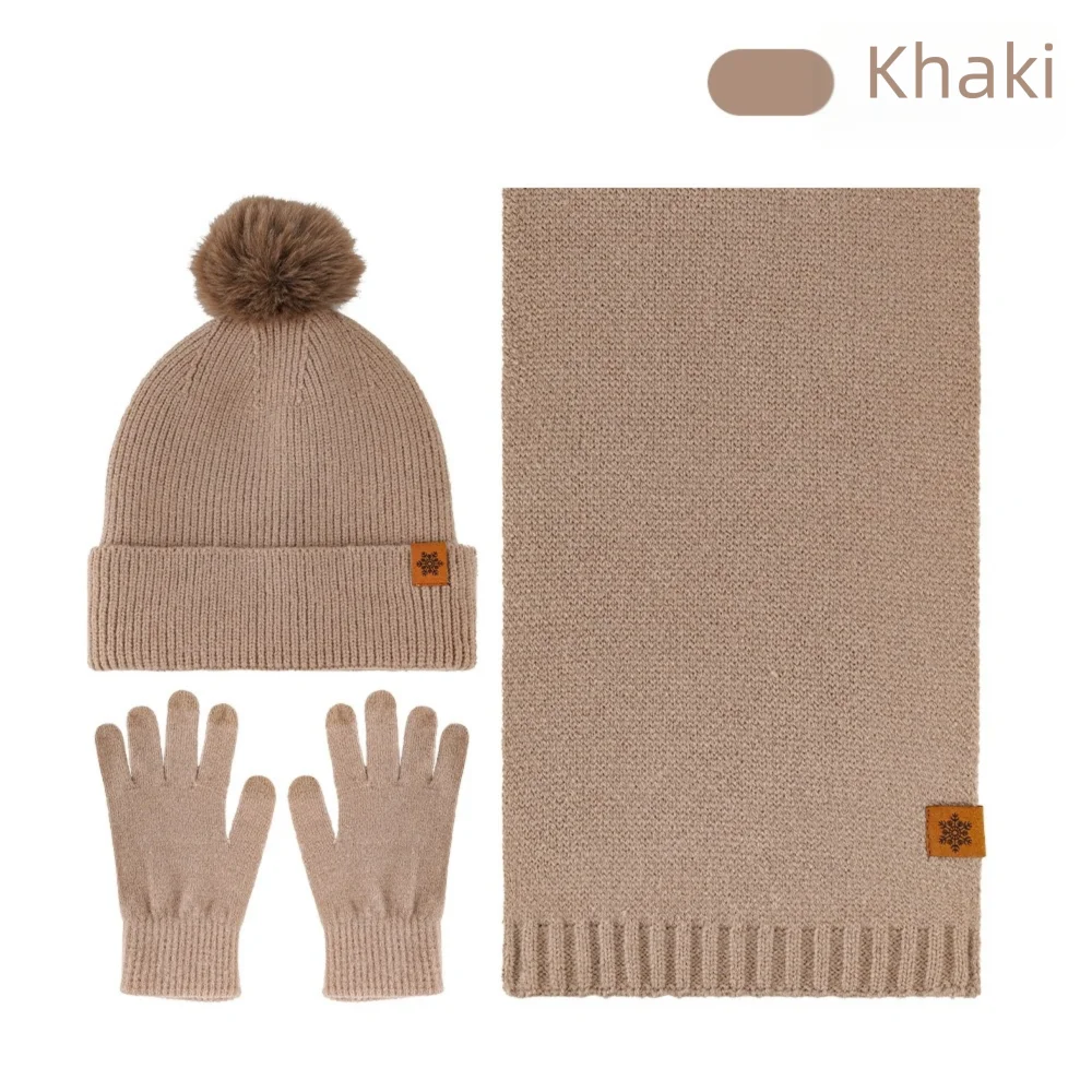 3Pcs/Set Warm Winter Hat Scarf Gloves Set Thicken Lining Knit Beanie Snood Set Soft Elastic Scarf Neck Warmer Suit