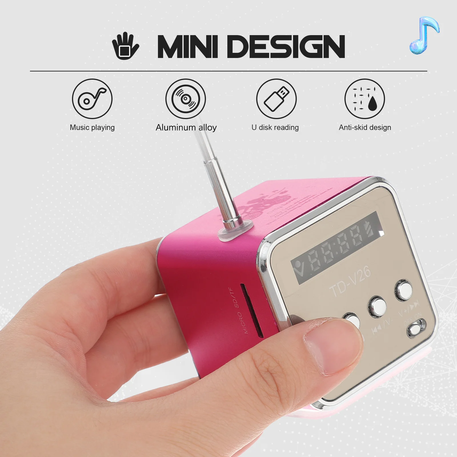 Mini Przenośny Głośnik Cyfrowy Radio MP3 Micro USB Wejście 3.5mm Wyświetlacz LED Wielokolorowe Światło Srebrny