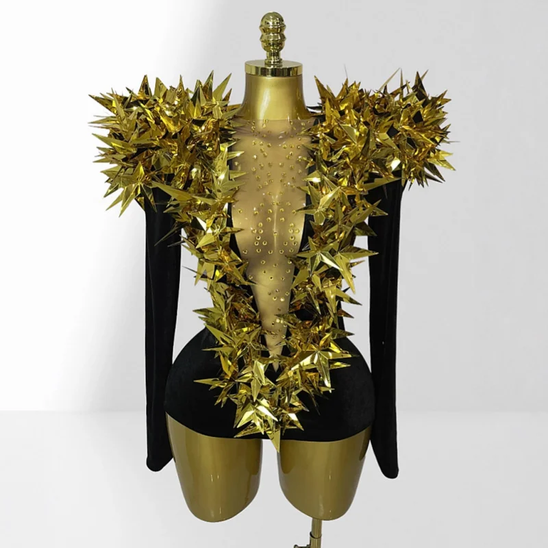 

New Arrival Women's Three-Dimensional Star Rhinestone Sexy Sheer Velvet Jumpsuit Fashion Theme Party Performance Costume