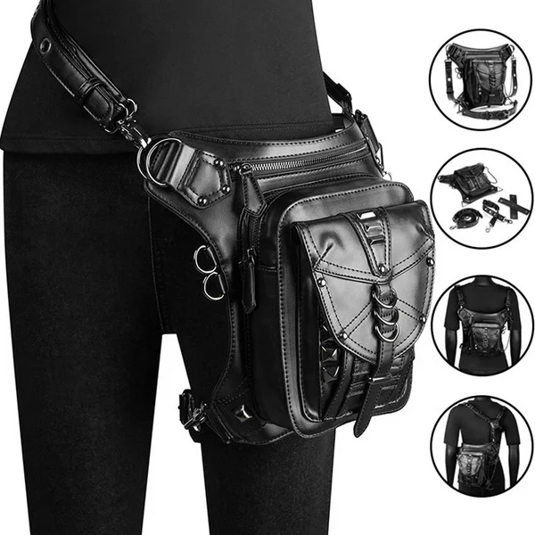 

New Women Steam Punk Chain Waist Bag PU Leather Shoulder Bags Crossbody Bags Large Capacity Sling Bag