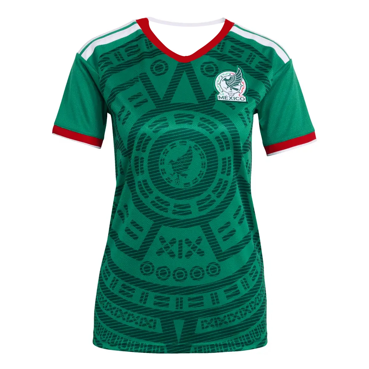 

Горячая распродажа: Футбольная футболка для женщин, домашняя версия 2026 года, с этническим принтом Мексика (зеленый, красный, белый), дышащая, быстросохнущая, для взрослых