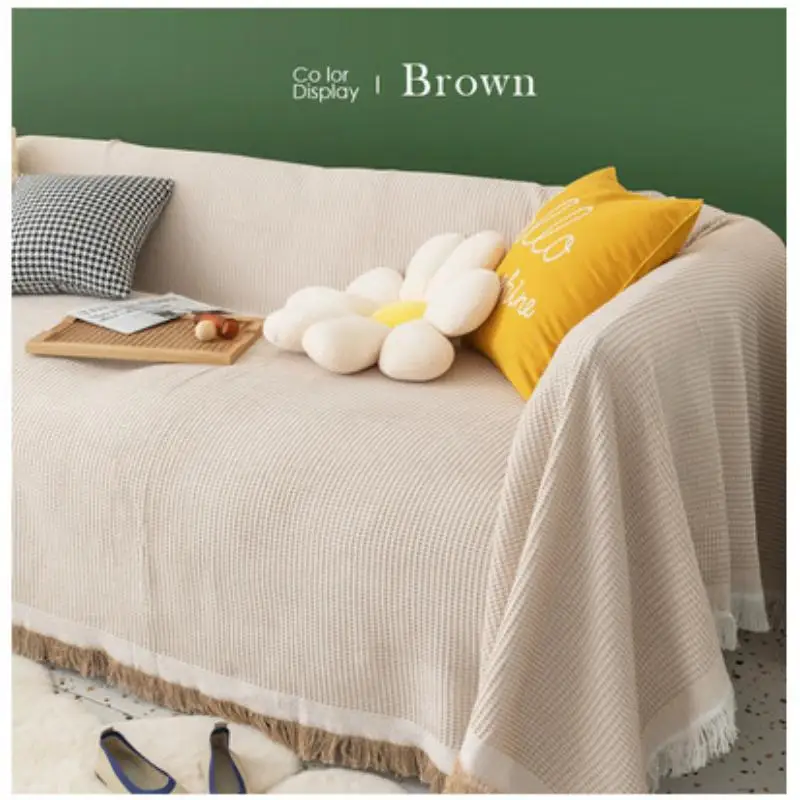 بطانية خيط قطني شمالي ، وسادة بسيطة ، منشفة شعر رملية ، بلون واحد ، بطانية غداء عصرية ، رياح داخلية ، مواسم أربعة