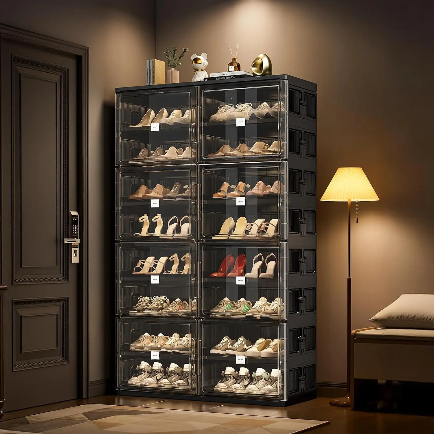 10-Tier Foldable Shoe Cabinet Stackable Organizer Magnetic Door Large Capacity Rack Closet Entryway 40 Pairs, Customized