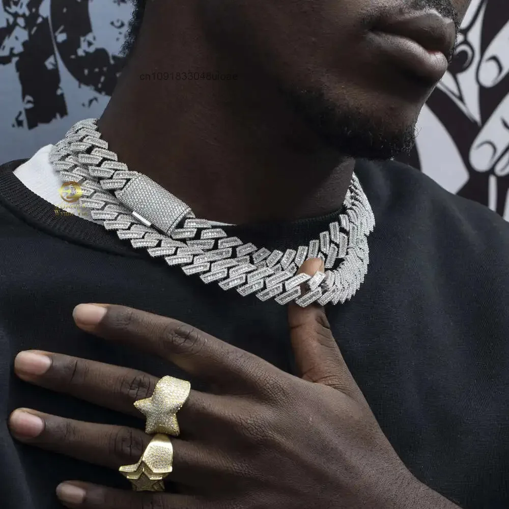 

Iced Out Vvs Baguette+round Custom 18mm Moissanite Cuban Link Chain Hip Hop