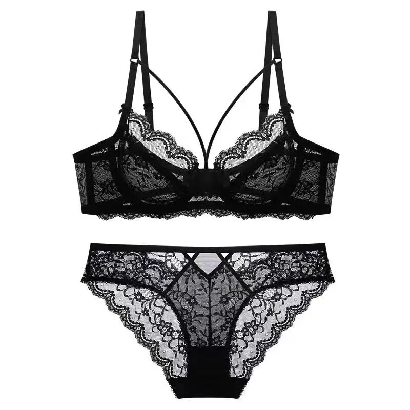 Set Reggiseno in Pizzo Sexy Senza Spalline, Ultra Sottile, Elegante, Semi Trasparente, Taglia Grande, Coppa Piccola, per Donna S-2XL