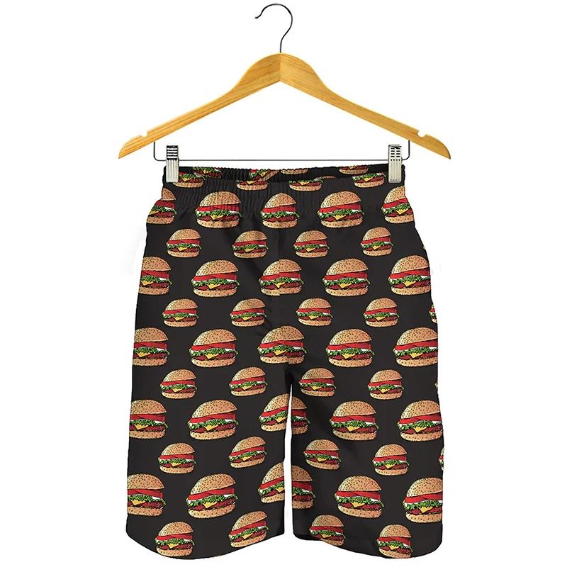 Full Print Cheeseburger Cookies Pattern Beach Shorts For Men Casual Quick Dry Surfing Board Shorts Men Plus Size Short Pants