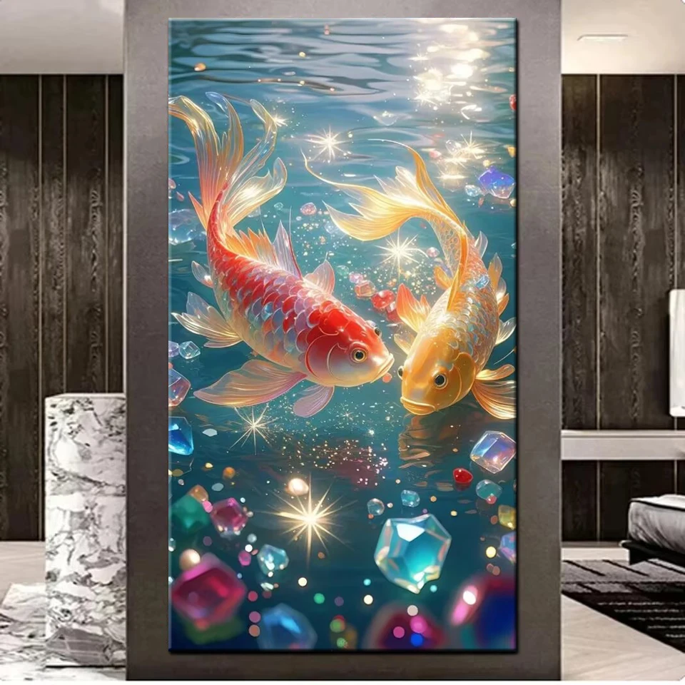 Large Size 5D DIY Diamond Painting Crystal Koi Fish Full Square Round Diamond Embroidery Jewelry Cross Stitch Home Room Decor