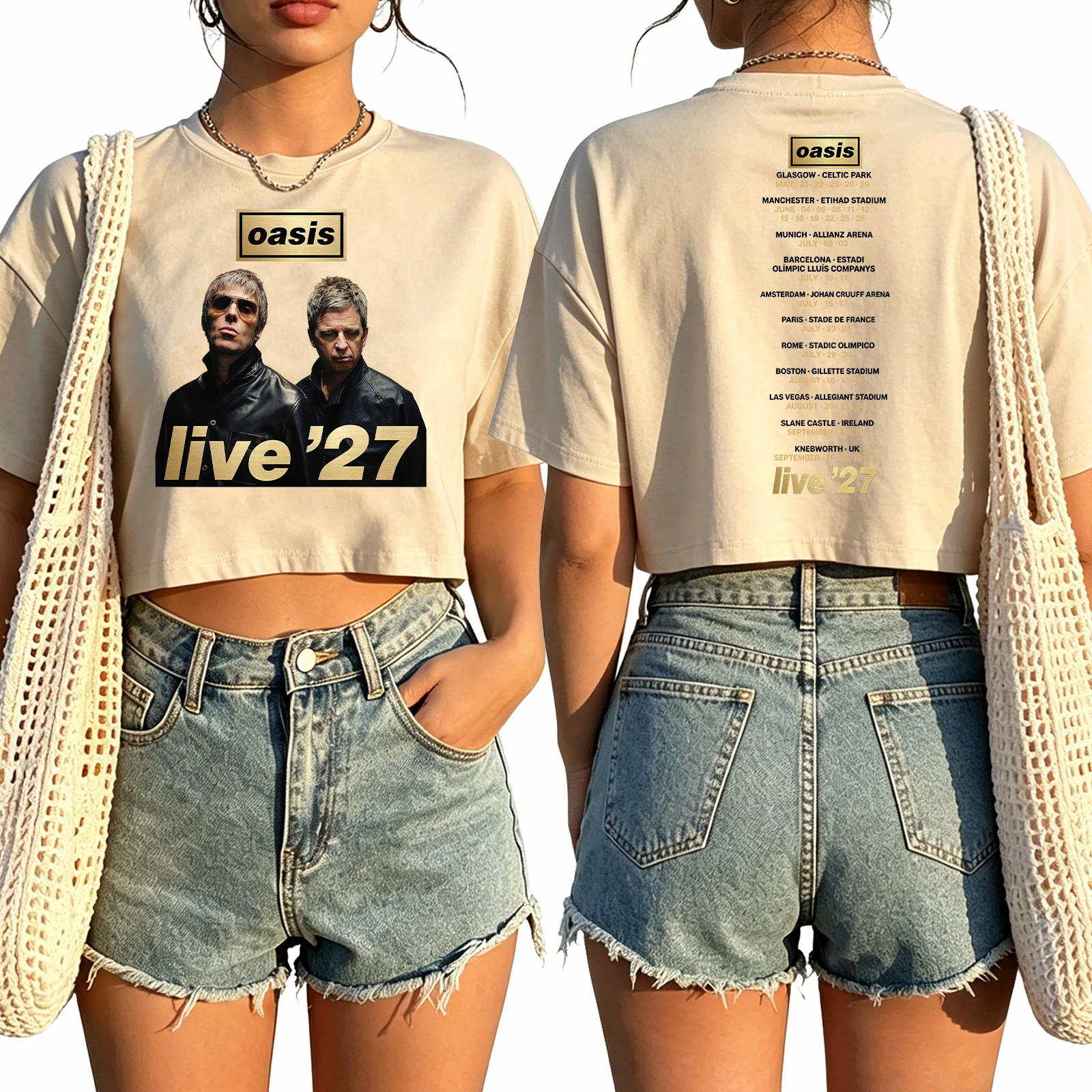 Oasis Live 27 UK And EU Tour 2027 Crop Top Women Girl Short Sleeve T-Shirt Oasis Concert Hip Hop Fan Cropped Top