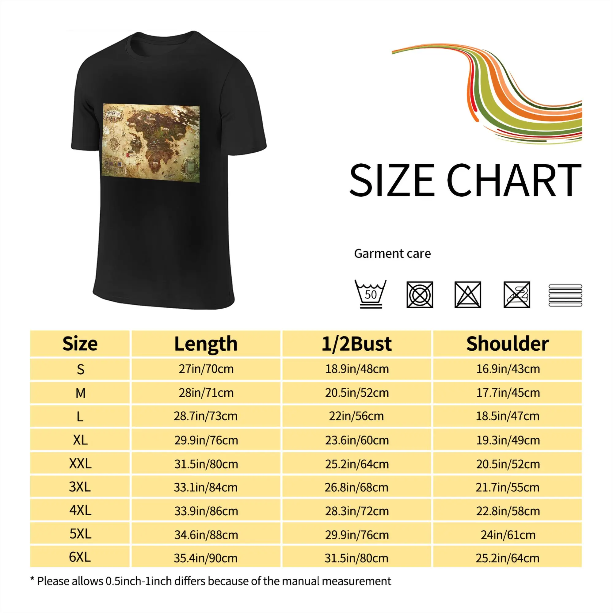 Eorzea Ffxiv Map Men T-Shirt Double Sided Oversized T Shirts Men's Crew Neck Cotton Tees Short Summer Male view 6