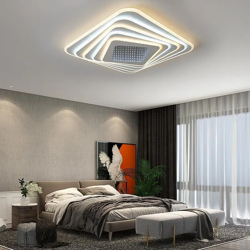 Nodic Iron Ceiling Light with Square Geometric Design Multi-color Adjustable Color Warm and Luxurious Bedroom Enjoyment