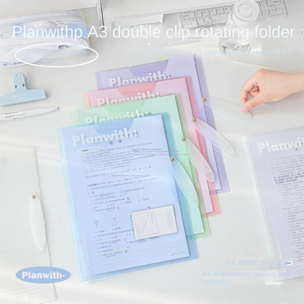 3pcs Gifta Transparent Rotating Folder Test Paper Folder Portable Student Folders A3 To A4 Test Paper Storage Book
