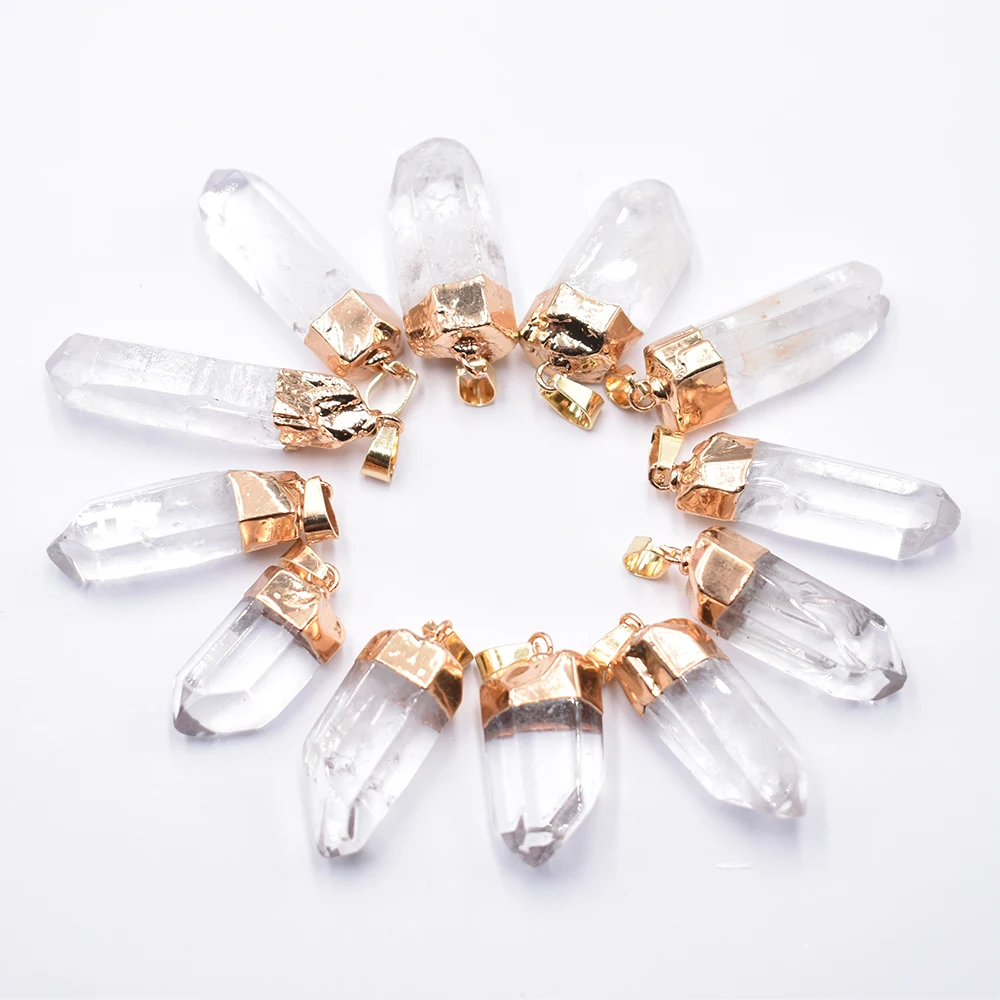 Colgantes de cristal blanco natural para la fabricación de joyas, colgantes irregulares con forma de Pilar, punto de Chakra, venta al por mayor, 12 unidades por lote gratis