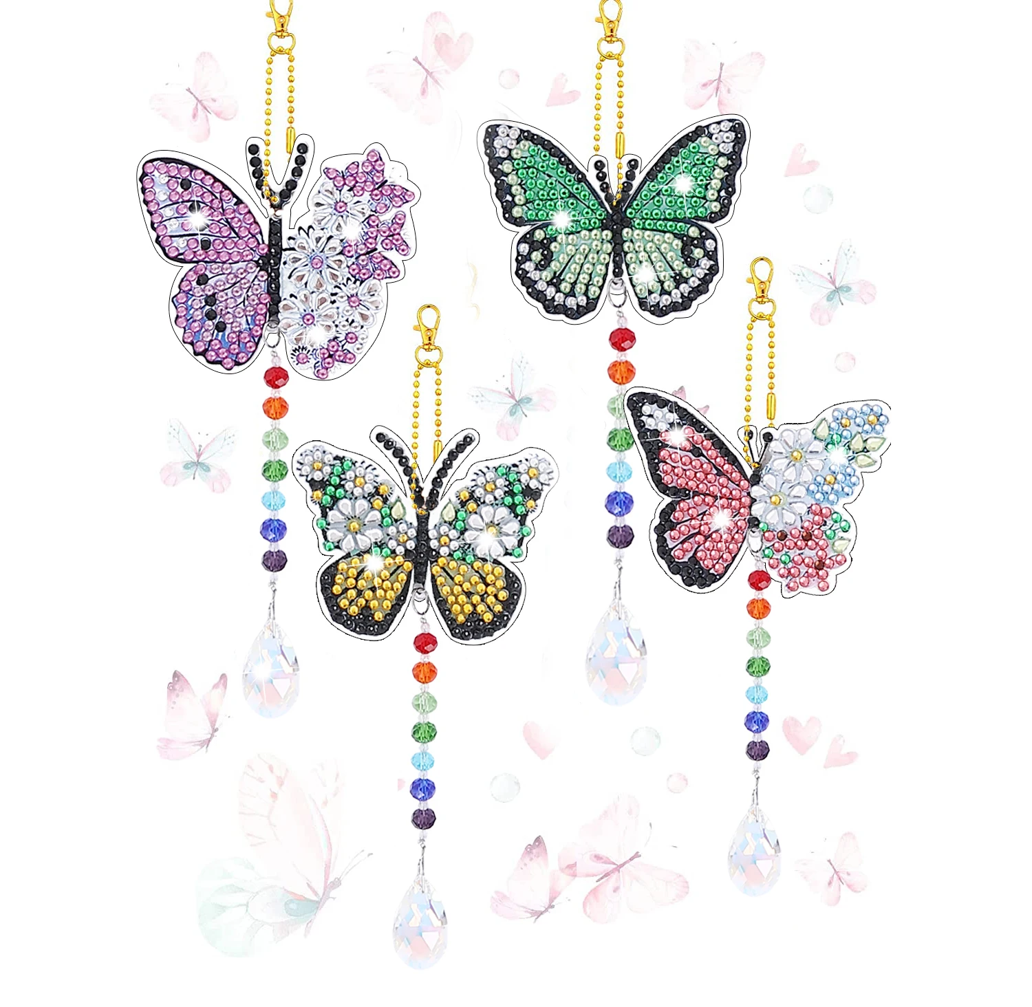 ชุดภาพวาดเพชร DIY ลายผีเสื้อ 4 ชุด พร้อมพวงกุญแจอะคริลิกสำหรับตกแต่งเป็นของขวัญวันเกิด