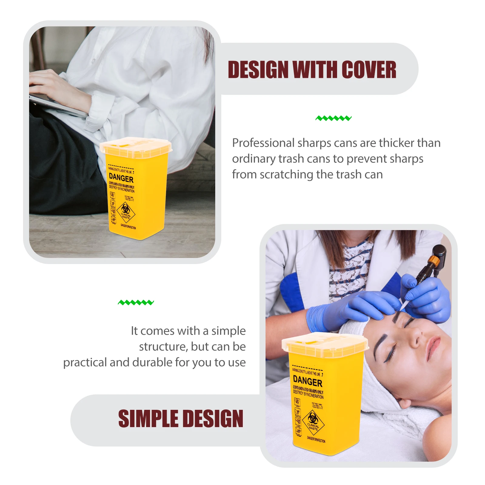 

Container Plastic Desktop Garbage Can for Needles Durable High Grade Prevents Leakage Thick Bins Clear Marking Waste