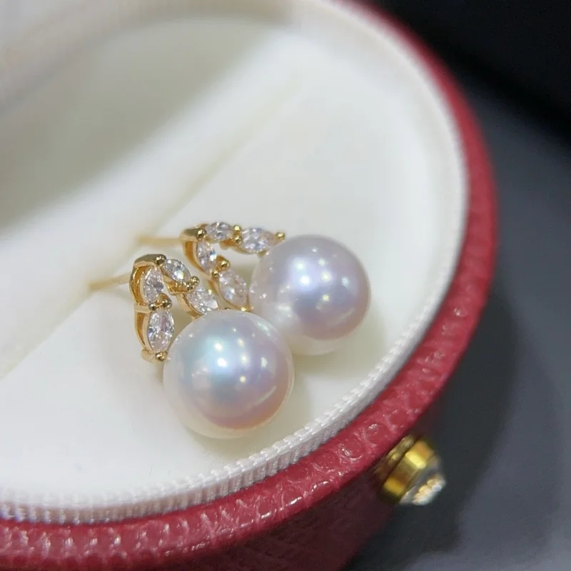 

SGARIT Sterling Silver Pearl Earrings 9-10mm Strong Light Natura LFreshWater Edison Round Fashion Simple Jewelry for Women Gifts