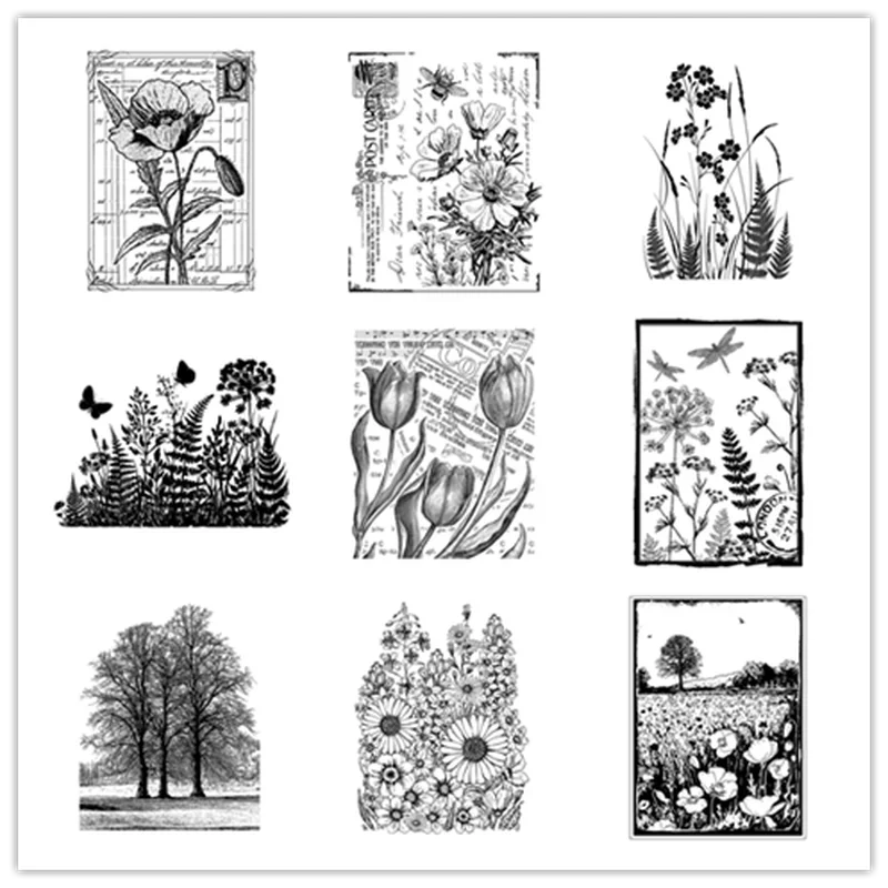 8*10cm DIY New Clear Stamps Tulip Flower Garden Bud Fennel Lace For Scrapbooking Paper Making Account Craft Set Card NO Die