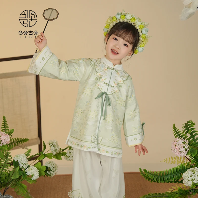 طقم فستان تانغ مطرز للفتيات من Hanfu ، فستان كنز نسائي ، إبزيم مقلاة محسن ، طراز صيني ، ريترو ، منتج جديد ، الربيع ،
