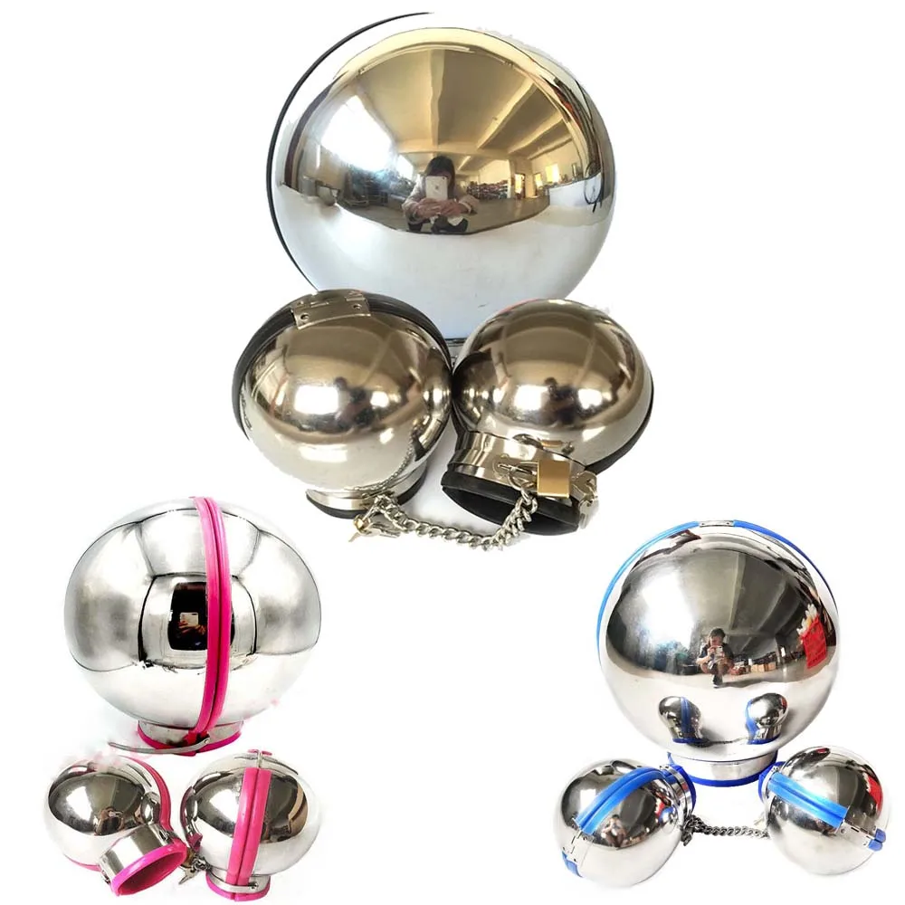 Stainless Steel Round Ball Helmet Headgear BDSM Restraint Lock Head Hood Cover Handcuffs Wrist Chastity Bra Slave Game Device